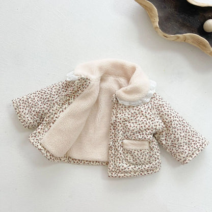 CosmiTots Floral Lace Collar Winter Coat for Baby Girls (0-3Y)