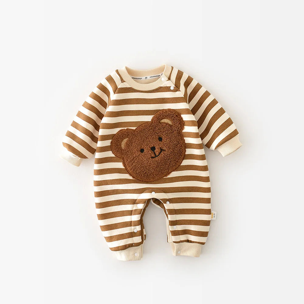 CosmiTots Striped Baby Romper with Bear Design