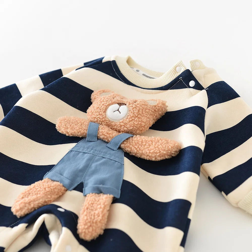 CosmiTots Striped Baby Romper with Bear Design