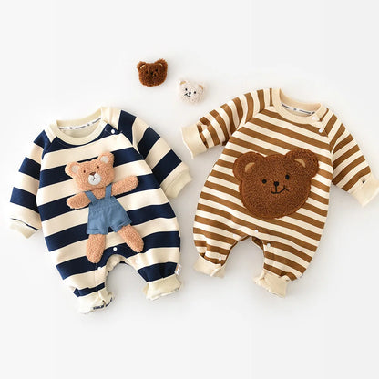 CosmiTots Striped Baby Romper with Bear Design