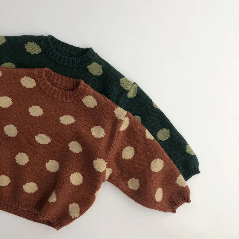 CosmiTots Vintage Polka Dot Knit Sweater for Kids 1-6Y