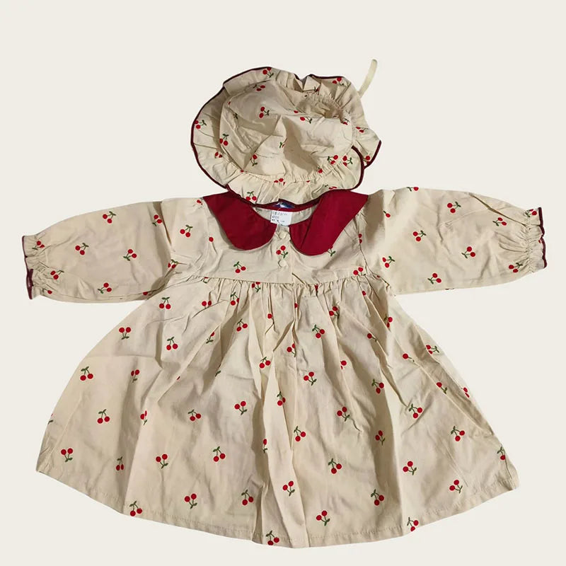 CosmiTots Cherry Print Baby Dress and Hat 0-2Y