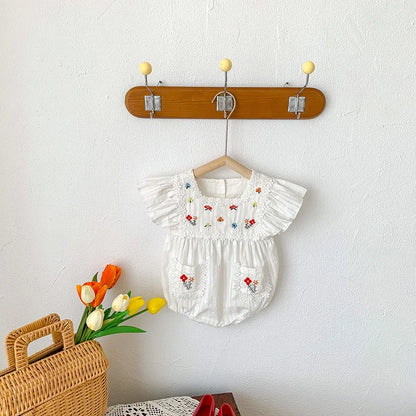 CosmiTots Summer Baby Girls Embroidered Bodysuit