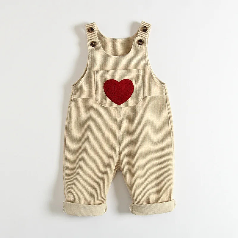 CosmiTots Heart Embroidery Corduroy Overalls