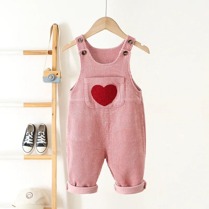 CosmiTots Heart Embroidery Corduroy Overalls