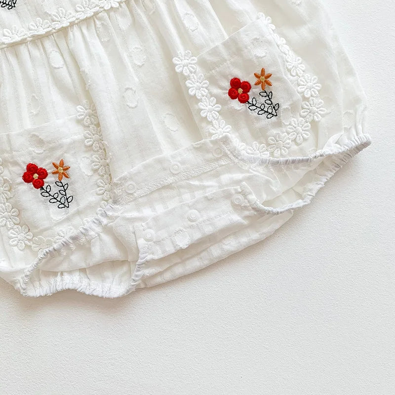 CosmiTots Summer Baby Girls Embroidered Bodysuit