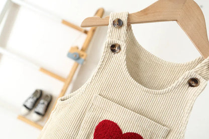 CosmiTots Heart Embroidery Corduroy Overalls