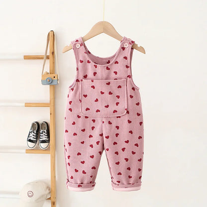 CosmiTots Heart Embroidery Corduroy Overalls