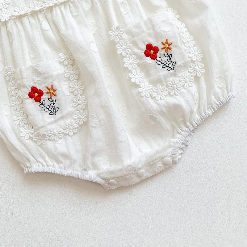 CosmiTots Summer Baby Girls Embroidered Bodysuit