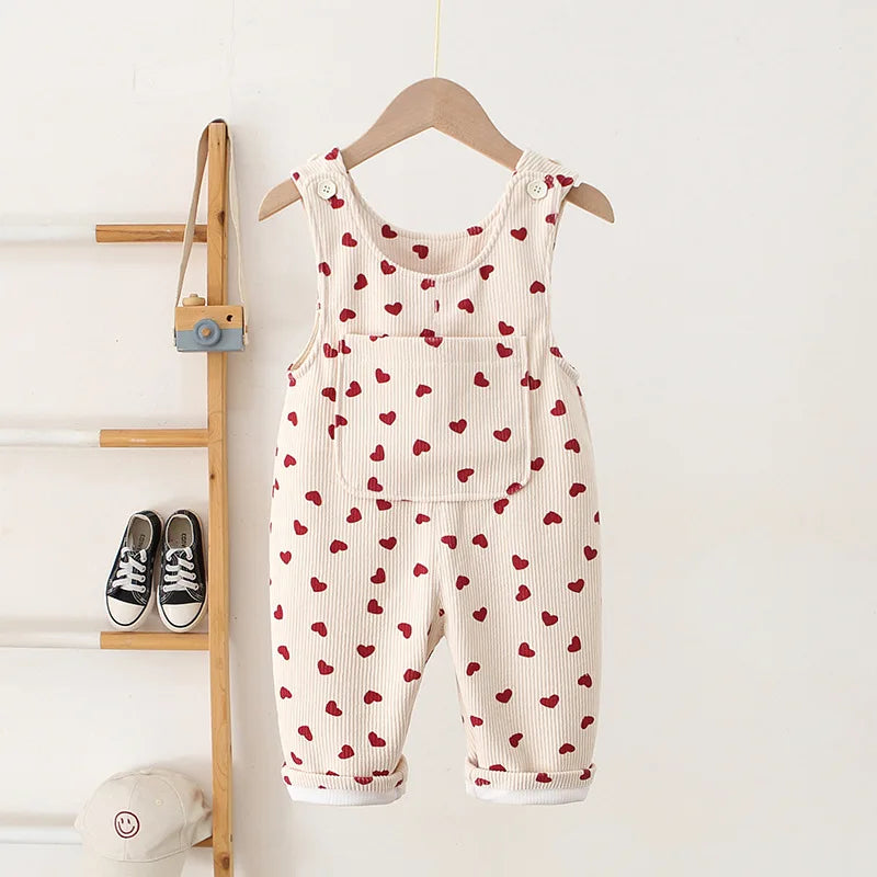 CosmiTots Heart Embroidery Corduroy Overalls