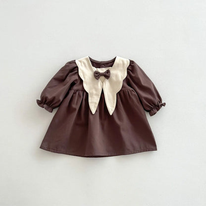 CosmiTots  Retro Ruffle Princess Dress with Bow for Baby Girls