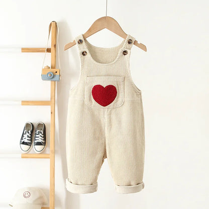 CosmiTots Heart Embroidery Corduroy Overalls