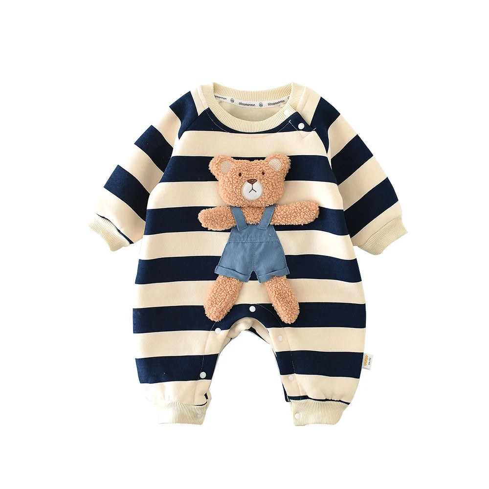 CosmiTots Striped Baby Romper with Bear Design