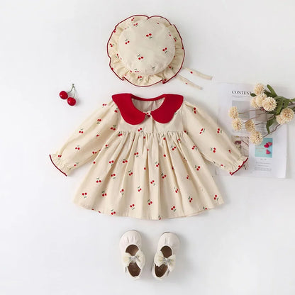 CosmiTots Cherry Print Baby Dress and Hat 0-2Y