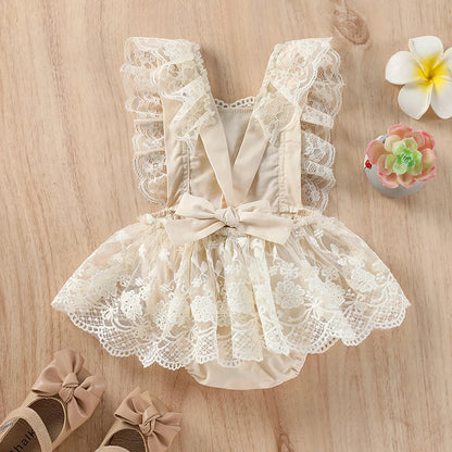 CosmiTots  Baby Lace Bodysuit with Embroidered Flowers