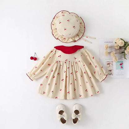 CosmiTots Cherry Print Baby Dress and Hat 0-2Y