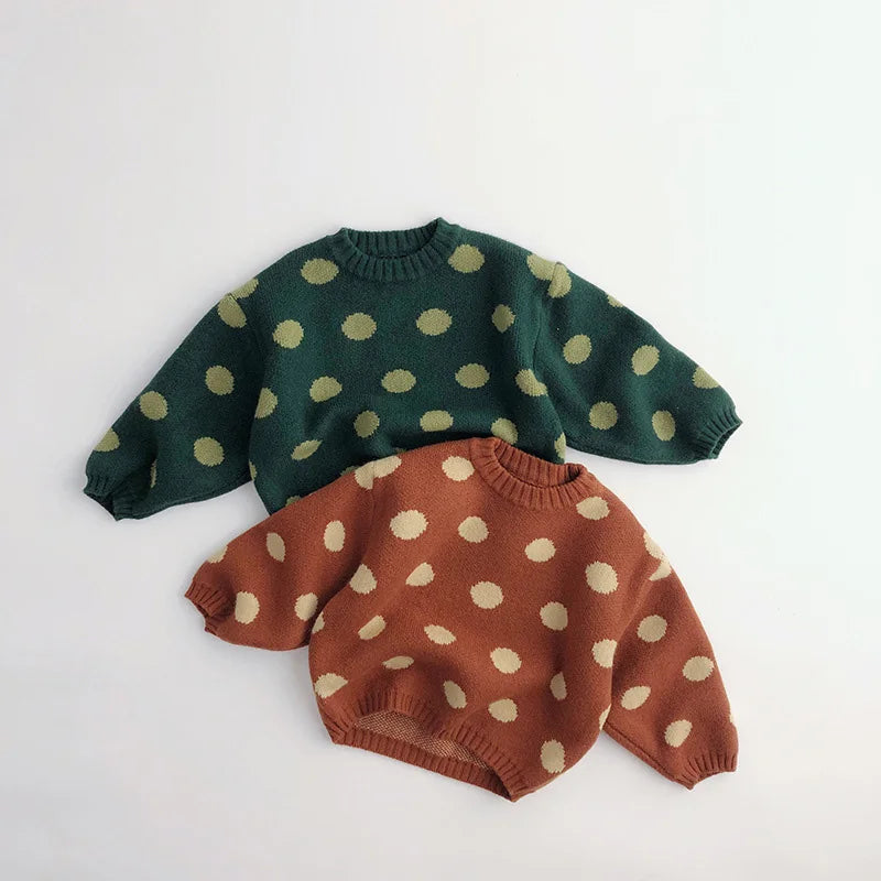 CosmiTots Vintage Polka Dot Knit Sweater for Kids 1-6Y