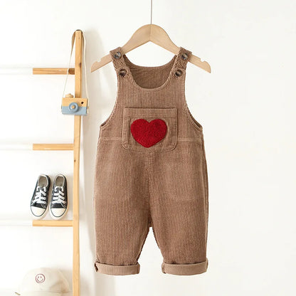 CosmiTots Heart Embroidery Corduroy Overalls