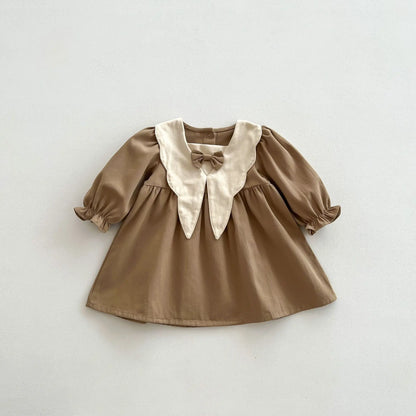 CosmiTots  Retro Ruffle Princess Dress with Bow for Baby Girls