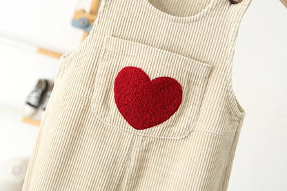 CosmiTots Heart Embroidery Corduroy Overalls