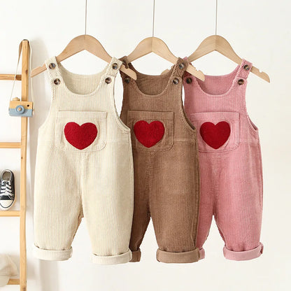 CosmiTots Heart Embroidery Corduroy Overalls