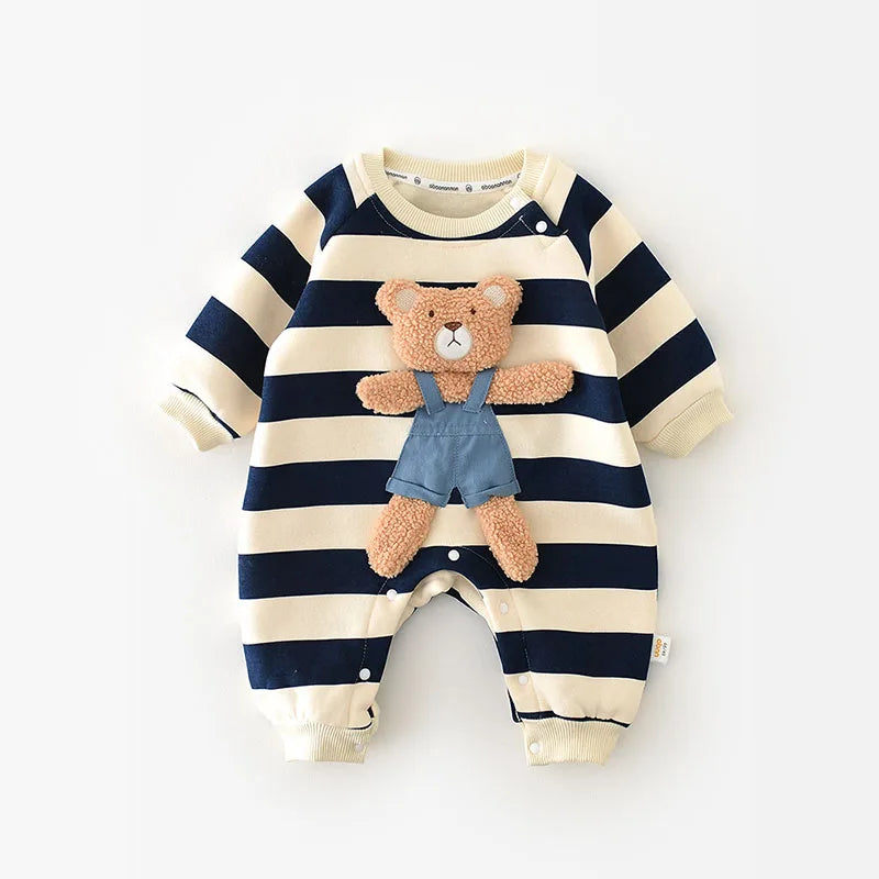 CosmiTots Striped Baby Romper with Bear Design